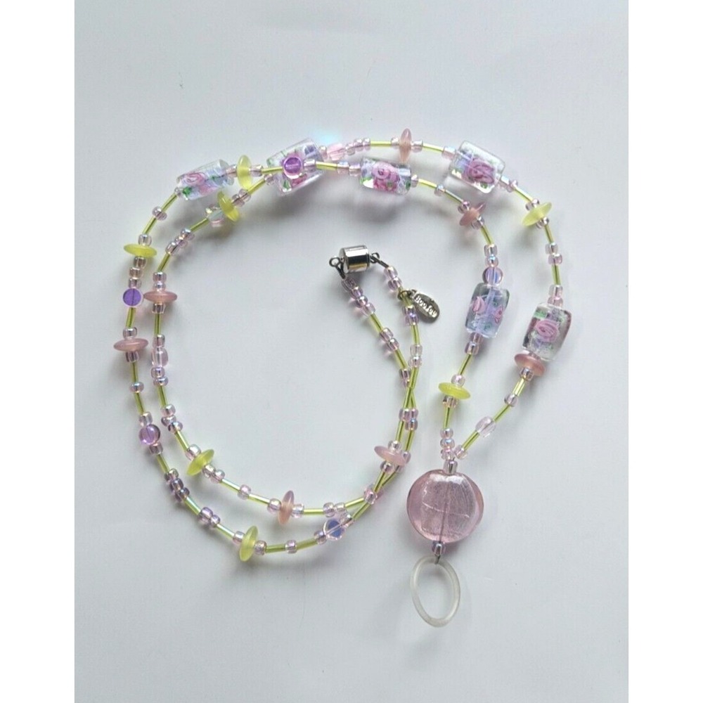 BooJee Pink & Yellow Glass Floral Magnetic Clasp Fairy Whimsy Lanyard
